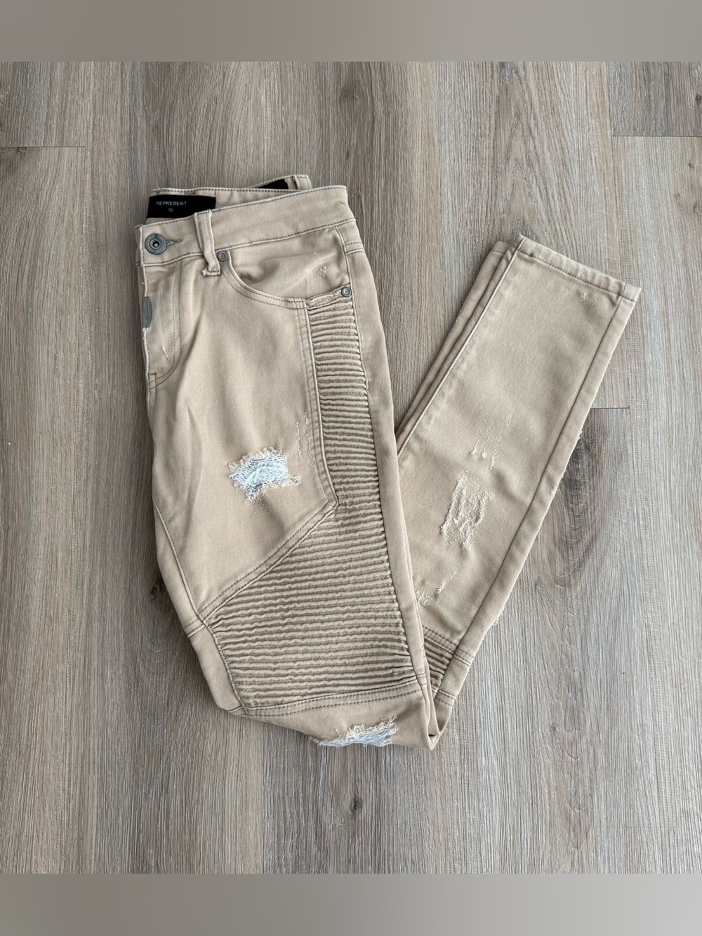 Represent Men’s Denim Slim Ripped Beige Jeans